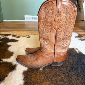 Old West Tan Leather Cowboy Boots
